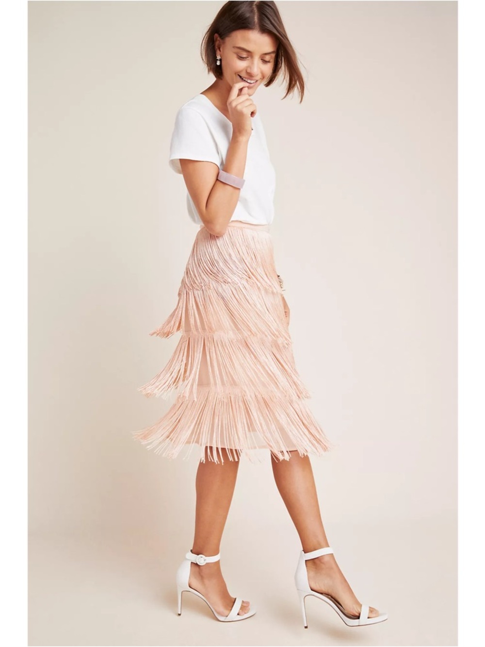 NWT Anthropologie Maeve Blush Velma Fringe Flapper Skirt